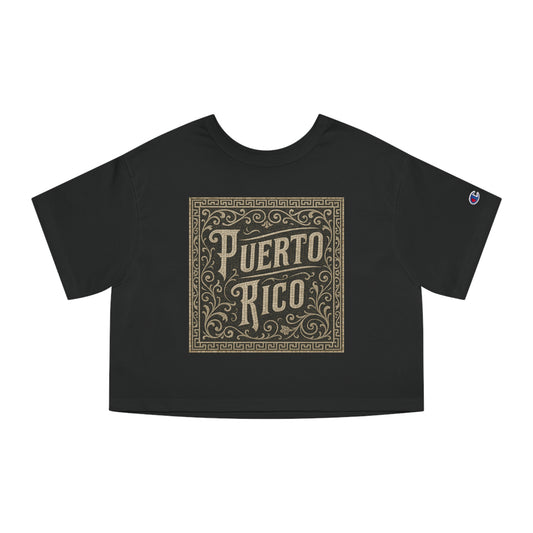 Black t-shirt with 'Puerto Rico' print on a white background